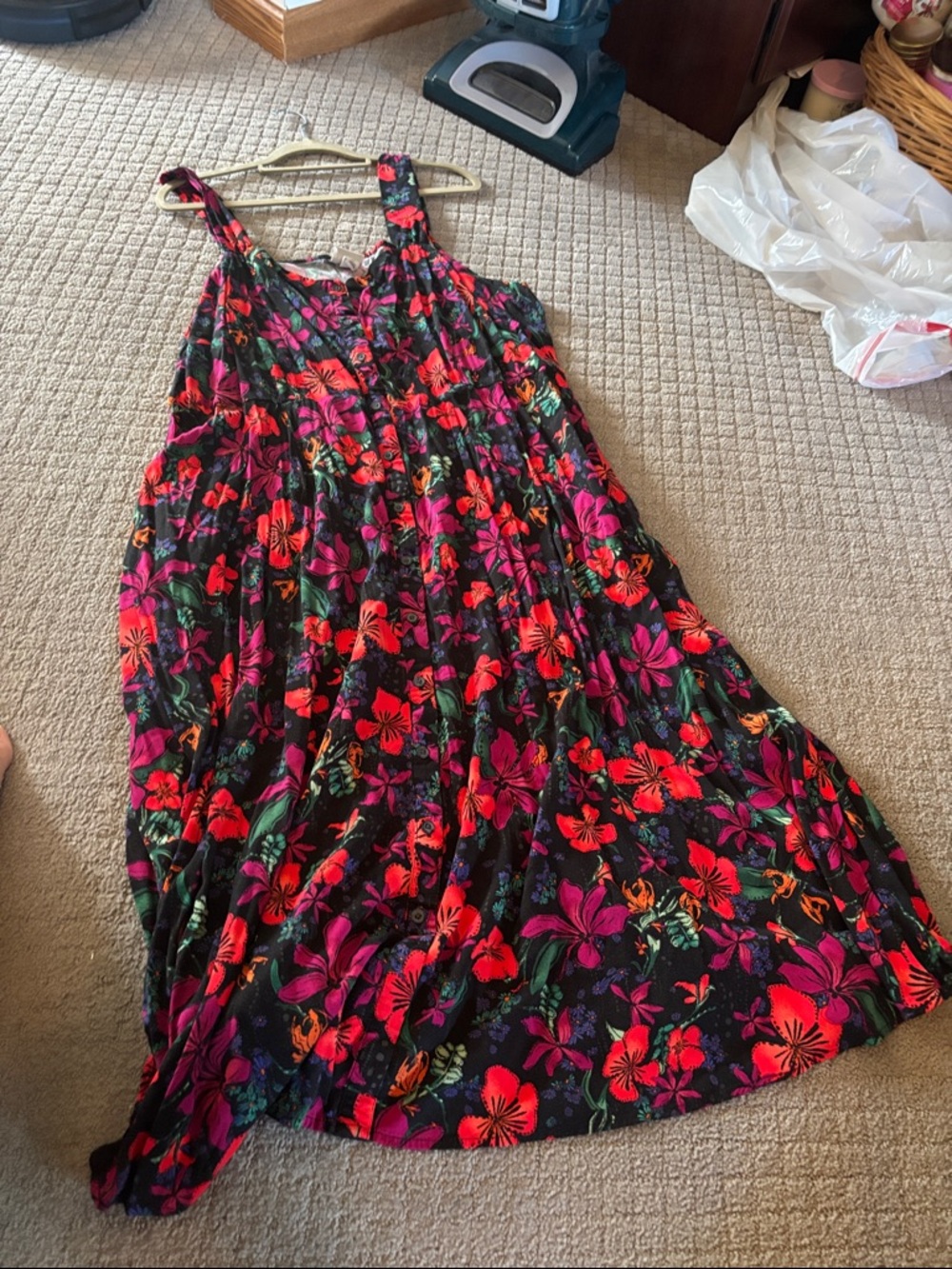 Ava & Viv Black Maxi Dress with Red & Pink Floral Print